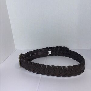 Gap Woven Braided Leather Belt Sz Medium 2.5" Wide Brass Buckle Rich Dark Brown